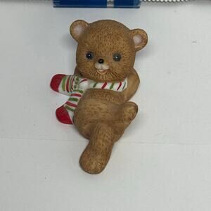 Vintage 1983 Geo Z Lefton Playful Christmas Bear Collectible Figurine with Scarf